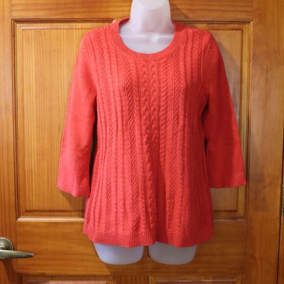 Croft & Barrow Red Vintage Sweater Medium 3/4 Sleeve Scoopneck - Picture 2 of 12